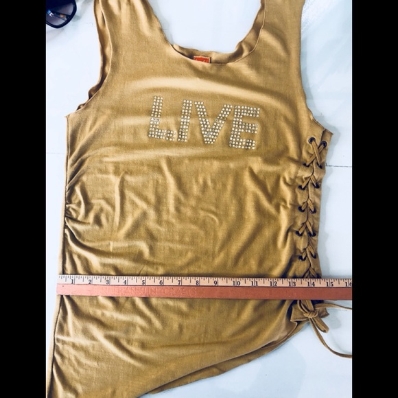 LIVE BLING LOGO RUCHED BLOUSE SIZE LARGE RUMPLE - Picture 12 of 12